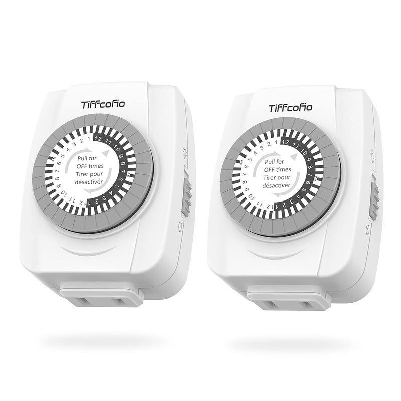 Tiffcofio Indoor Mechanical Timers for Electrical Outlets, 2 Prong Plug in Outlet Daily Repeating Light Timer for Indoor Lights, ETL Listed (2 Pack) - Image 1